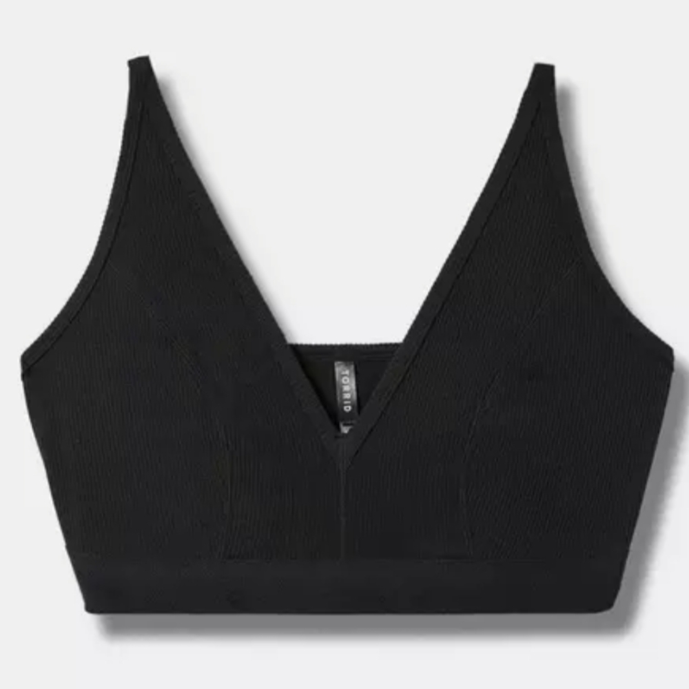 Torrid Black Ribbed Plunge Bralette Size 2